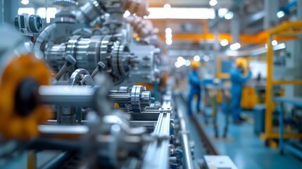 Wall Mural - Set of technological machines in an industrial environment with workers.