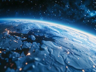 Poster - Mesmerizing Aerial View of the Glowing Arctic Landscape Under a Starry Night Sky