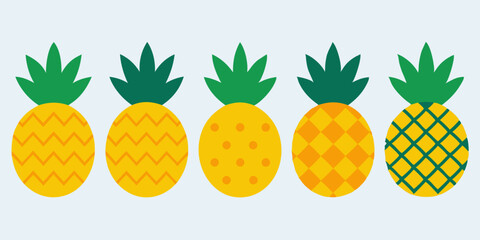 Wall Mural - Set of pineapple icons silhouette vector art style illustration
