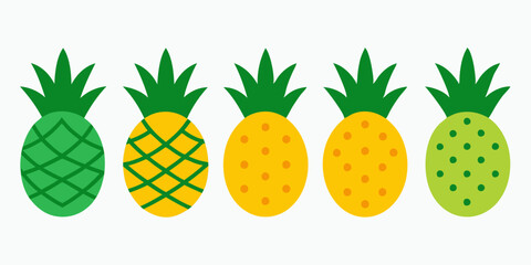 Wall Mural - Set of pineapple icons silhouette vector art style illustration
