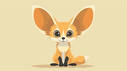 Create a vector illustration of a Fennec fox with large earsin a kawaii style, simplified to feature fewer elements for a cleaner look, Use a color palette that is appealing to children, with bright a