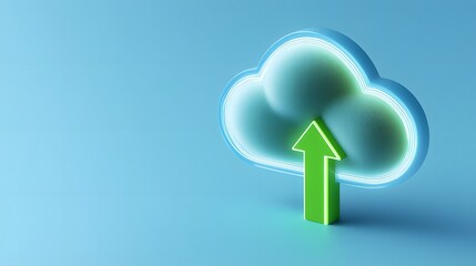 Poster - 3d cloud upload icon on blue background symbolizing cloud computing, data storage, and technology. g