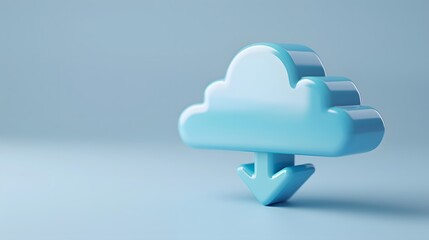 Poster - 3D illustration of a blue cloud download icon on a smooth gradient background, representing cloud computing and data storage.