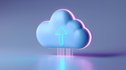 3D illustration of a blue cloud icon with an arrow, symbolizing data upload or cloud computing on a gradient background.