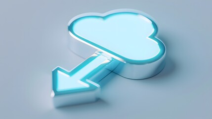 3D illustration of a cloud download icon. Metallic blue design representing data storage and transfer. Modern and futuristic technology concept.