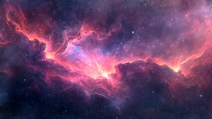 Wall Mural - Bright fiery nebula with golden clouds in deep outer space. Celestial creation concept. Seamless looping time-lapse video background.