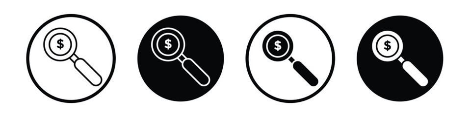 Money finder vector icon set black filled and outlined style.