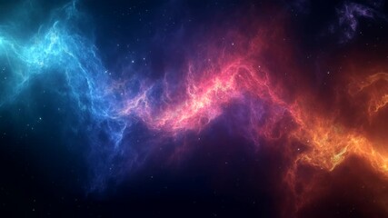 Wall Mural - Vibrant cosmic nebula with swirling colors in deep space. Outer space fantasy concept. Seamless looping time-lapse video background.