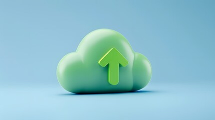 Poster - 3d illustration of a green cloud with an upward arrow on a light blue background, symbolizing cloud 