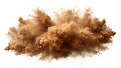 Wall Mural - Realistic brown dust cloud flying isolated on white background