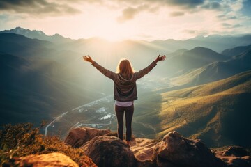 Wall Mural - Woman mountain standing adult.