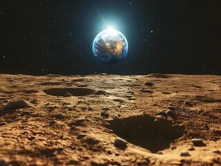 Wall Mural - earth seen from the surface of mars blue planet in distant cosmos