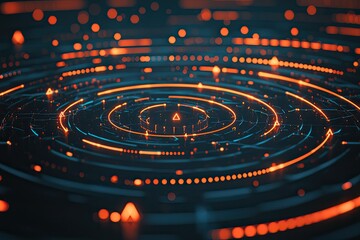 Poster - A mesmerizing abstract pattern with glowing orange dots and circular lines, creating a dynamic and futuristic visual effect.