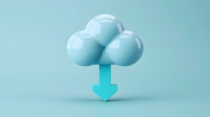 Poster - 3d rendering of a blue cloud with a downward arrow on a light blue background, symbolizing cloud sto