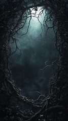 Poster - Twisted branches framing a dark and eerie night sky