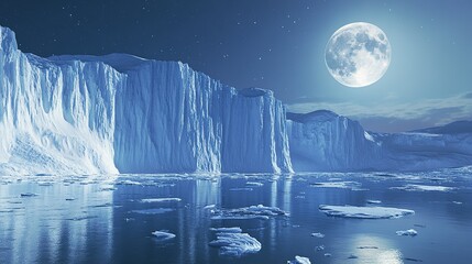 artic landscape with clear waters and moon reflection