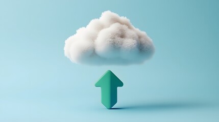 Poster - a minimalist image of a green upward arrow pointing to a fluffy white cloud against a blue backgroun