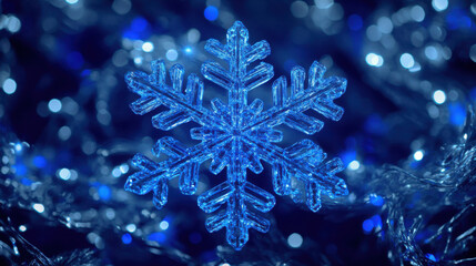 Wall Mural - Blue snowflakes background with bokeh light for graphic design or wallpaper.