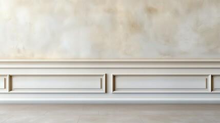 Poster - A beautifully crafted wall featuring intricate molding designs, painted in soft neutral tones, creating an inviting atmosphere in a modern interior space