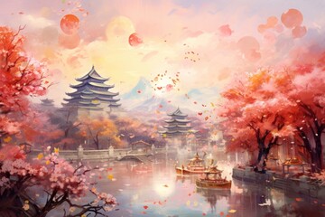 Wall Mural - China new year painting outdoors nature.