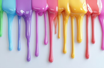 Poster - Color drip, colorful paint dripping down the wall, 3D illustration style, simple background, bright colors, vector graphics, high resolution