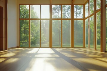 Wall Mural - Sunlight Streaming Through Large Windows in a Modern Home