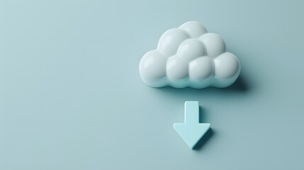 Poster - Cloud storage concept with a 3D cloud icon and a downward arrow symbolizing download on a light blue background.