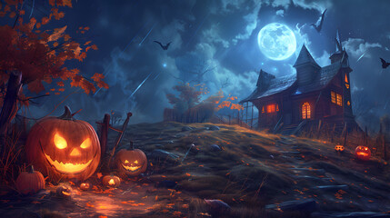 Wall Mural - Beautiful colorful background for Halloween with pumpkins. AI Generated