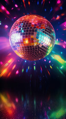 Sticker - Colorful disco mirror ball nightclub sphere illuminated.