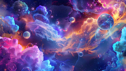 Sticker - Abstract Background with Colorful Clouds, Stars, and Orbs