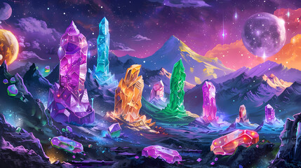 Canvas Print - Fantasy Crystal Mountain Landscape Illustration