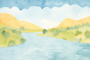 Poster - River landscape outdoors painting.