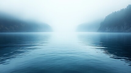 Wall Mural - Fog bank rolling in over calm water of puget sound