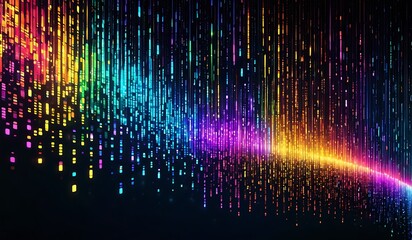 Imagine a vibrant canvas illuminated by a cascade of colorful binary code