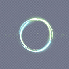 Wall Mural - Glowing green circle on transparent background. Glowing ring with bright backlight. Round green frame with bright shine. Luxury element for advertising. Vector	
