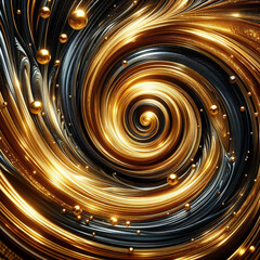 Wall Mural - Golden Spiral Abstract Art with Swirling Blue Patterns