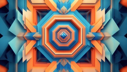 Colorful geometric pattern with a 3D effect in orange and blue shades