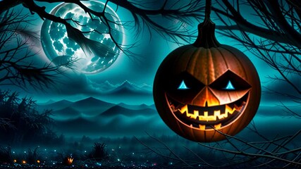 Wall Mural - Halloween Pumpkin and Moon Background