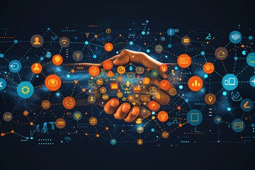 Poster - A hand is holding a fist in a picture of many different icons