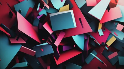 Poster - Asymmetrical shapes in vibrant hues create a dynamic deconstruction of spatial forms