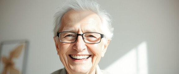 Wall Mural - Senior woman wearing glasses smiling brightly