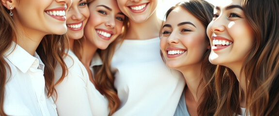 close up of four beautiful women smiling and laughing together