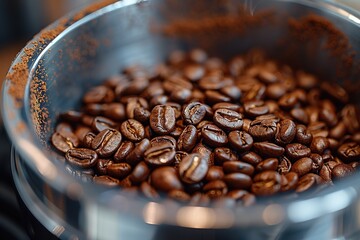 Wall Mural - A bowl of coffee beans with a lot of them in it