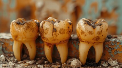 Wall Mural - sequence of tooth damage of caries, dental problem education