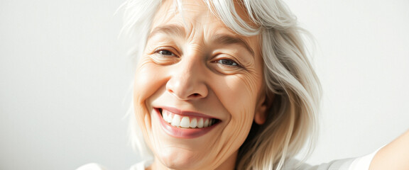 Wall Mural - Portrait of a smiling mature woman with gray hair