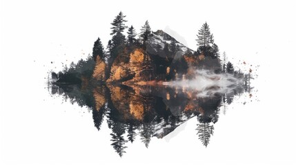 Sticker - Watercolor of Mount Hood in the fall with trees around lake