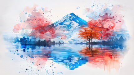 Canvas Print - Watercolor painting of Mount Hood in autumn