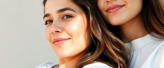 Wall Mural - Beautiful young woman with long brown hair smiling