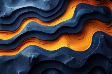 Wall Mural - The image is a blue and orange wave with a rocky texture