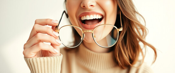 Woman smiling and holding glasses